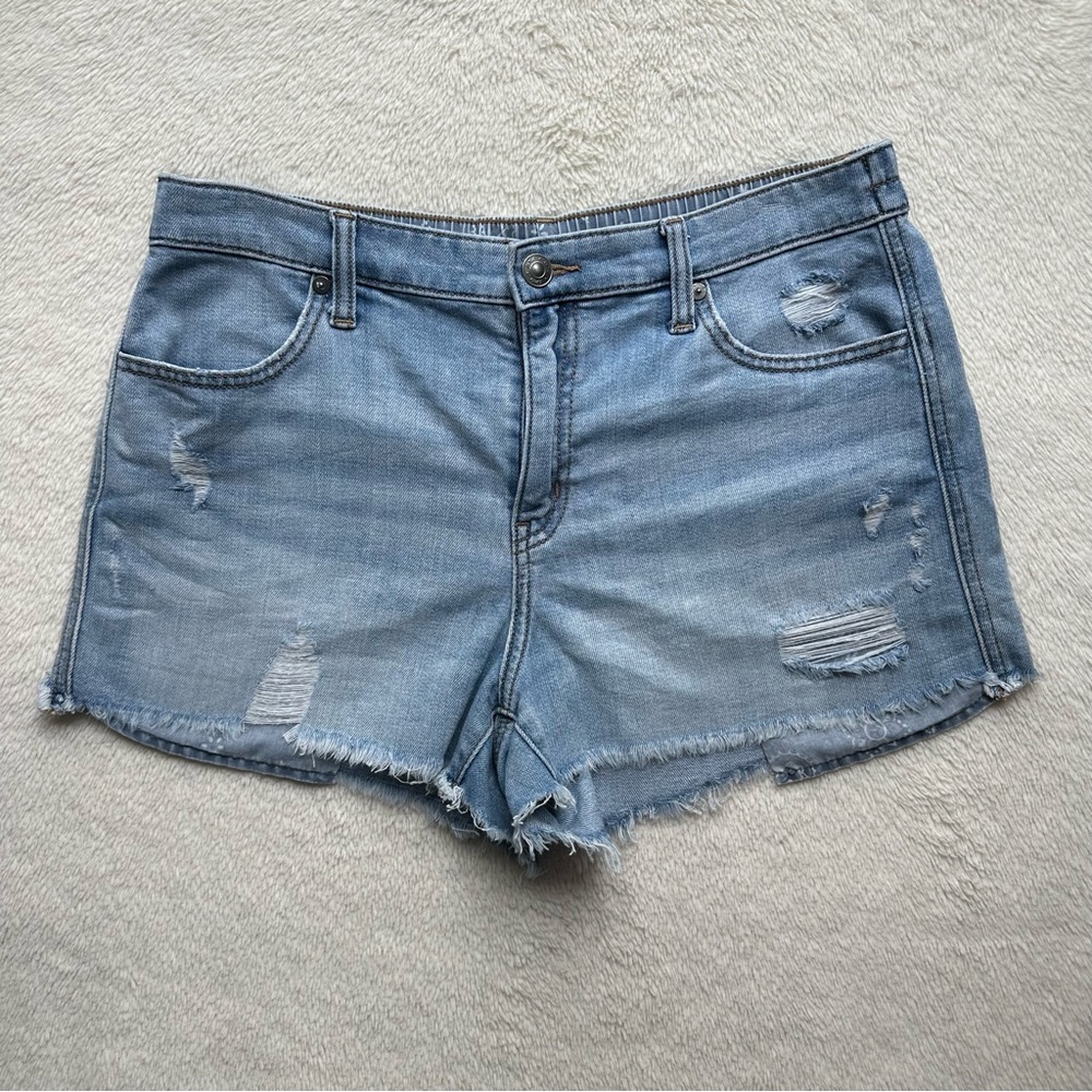 Aerie Daydream Light Distressed Denim Shorts Blue Elastic Waist 3” AE Medium